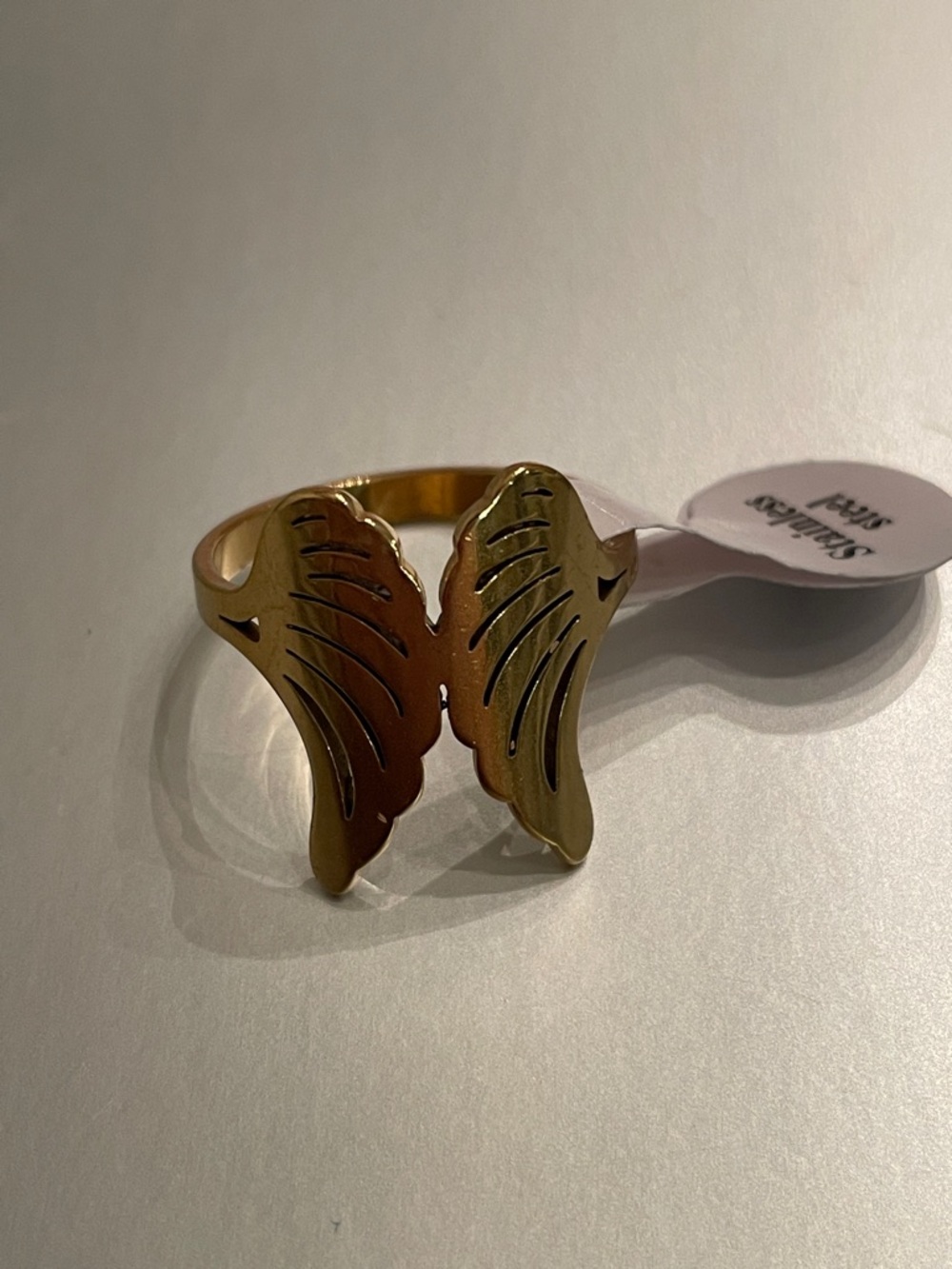 Gold Tone Stainless Steel Wing Motif Women's Ring Size 8.5
